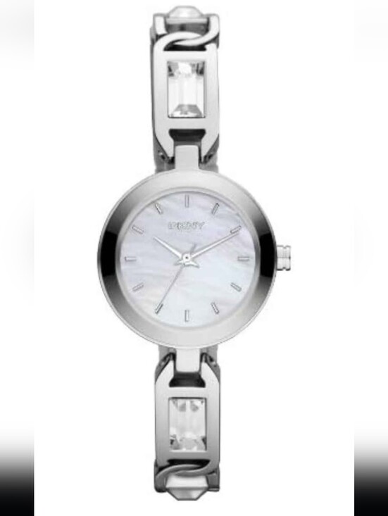 Dkny Accessories - DKNY Silver Tone Women's Crystal Accent Bracelet Watch with Mother-of-Pearl Dial